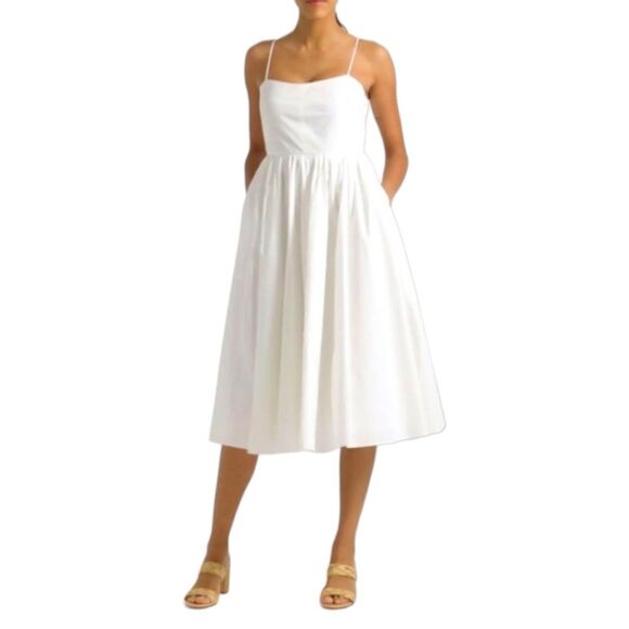 J. Crew Midi Dress A-line Stretch Cotton Poplin White sz 2 NWT Adjustabl… - Picture 1 of 14